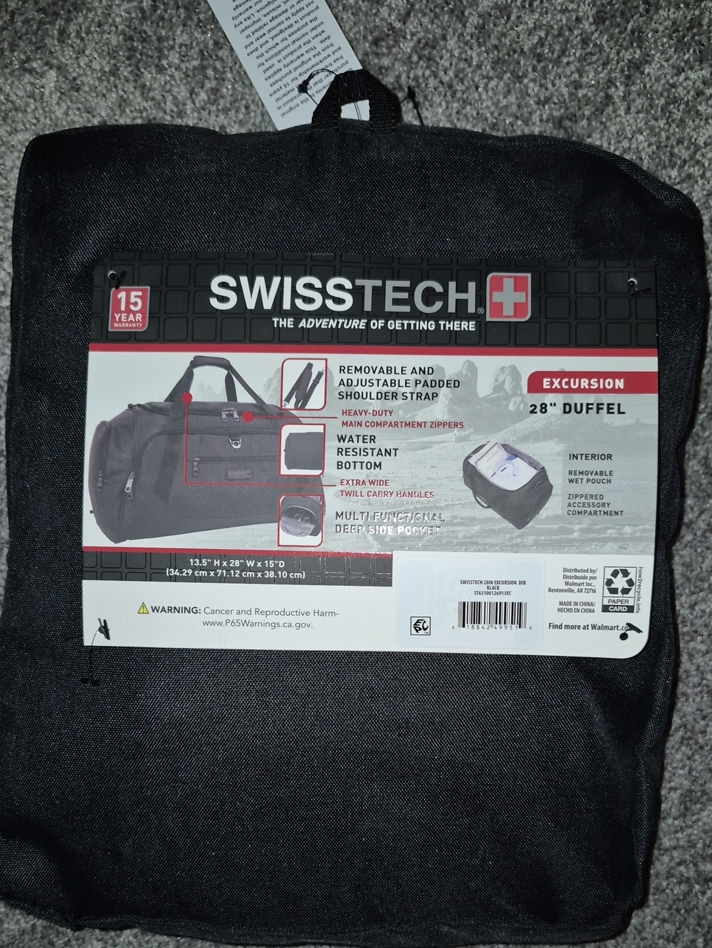 Swiss Tech Black Duffel Travel Bag 28"